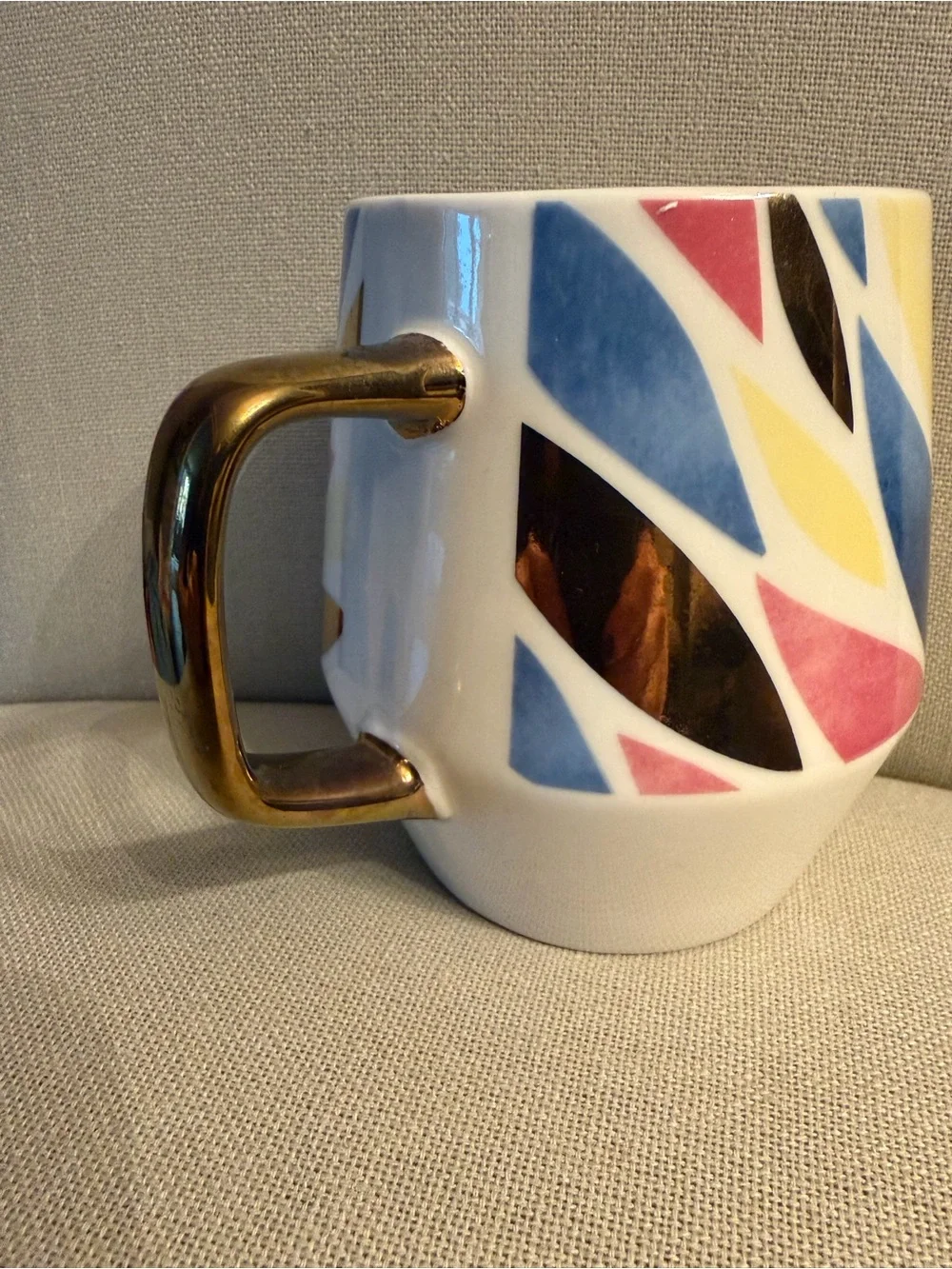 Large Gold Handle Leaf Mug Blue Pink Yellow white coffee tea vase cup cozy